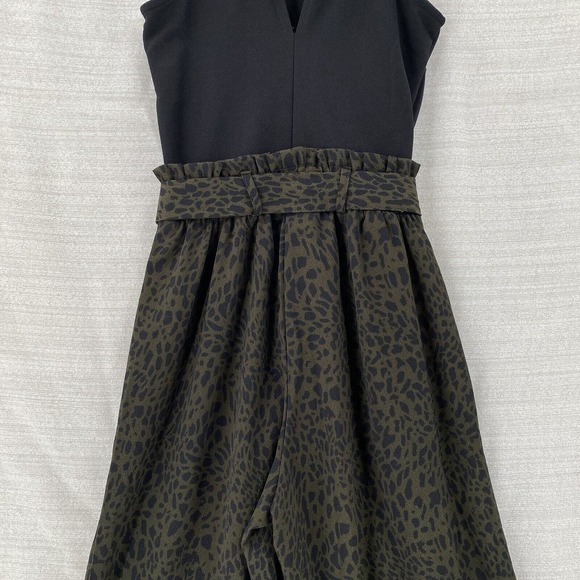 NWT Mi Ami Jumpsuit XXS Wide Leg‎ Black Army Green Cheetah High Neck Paper Bag - Picture 8 of 16